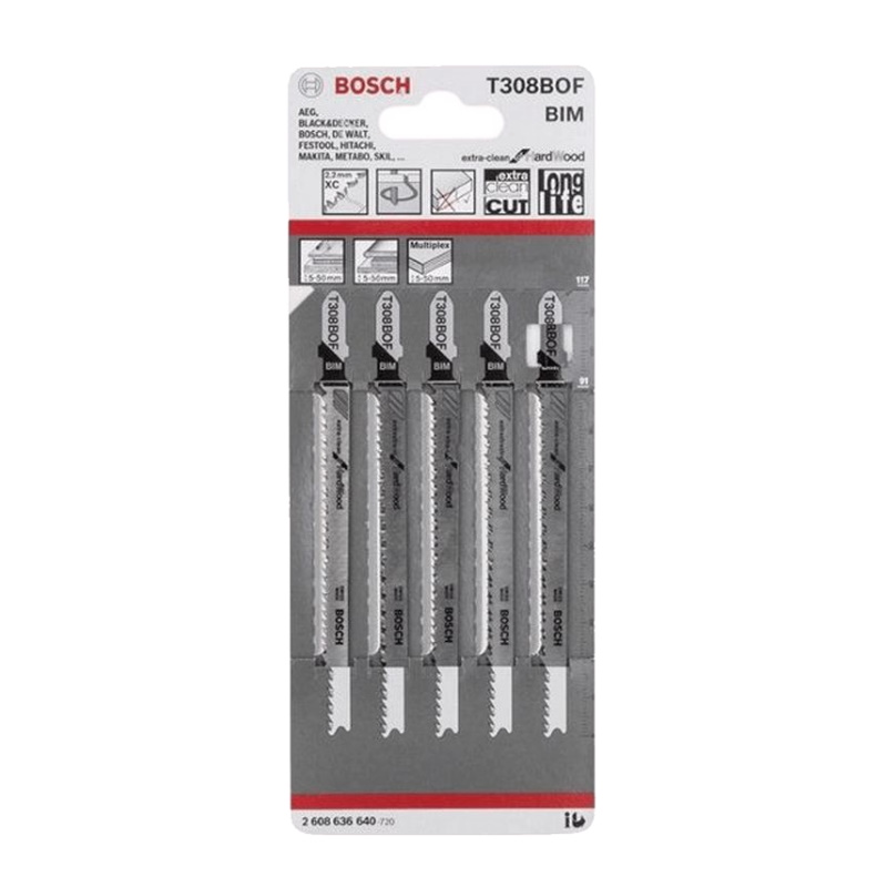Пилки для лобзика Bosch T 308 BOF, BIM 2.608.636.640 (5 шт.) в Рыбинске