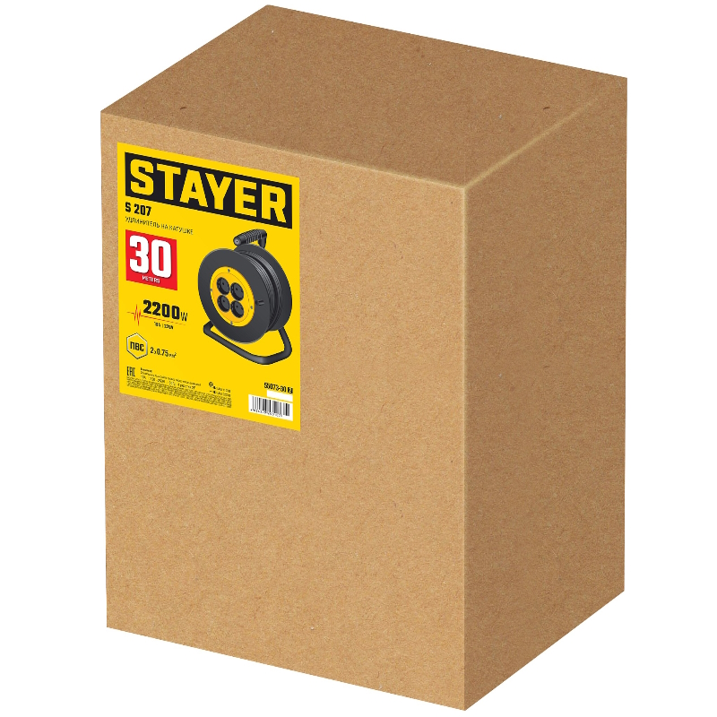 Удлинитель на катушке Stayer S-207 55073-30, ПВС, 2 х 0.75 мм2, 30 м, 2200 Вт в Череповце