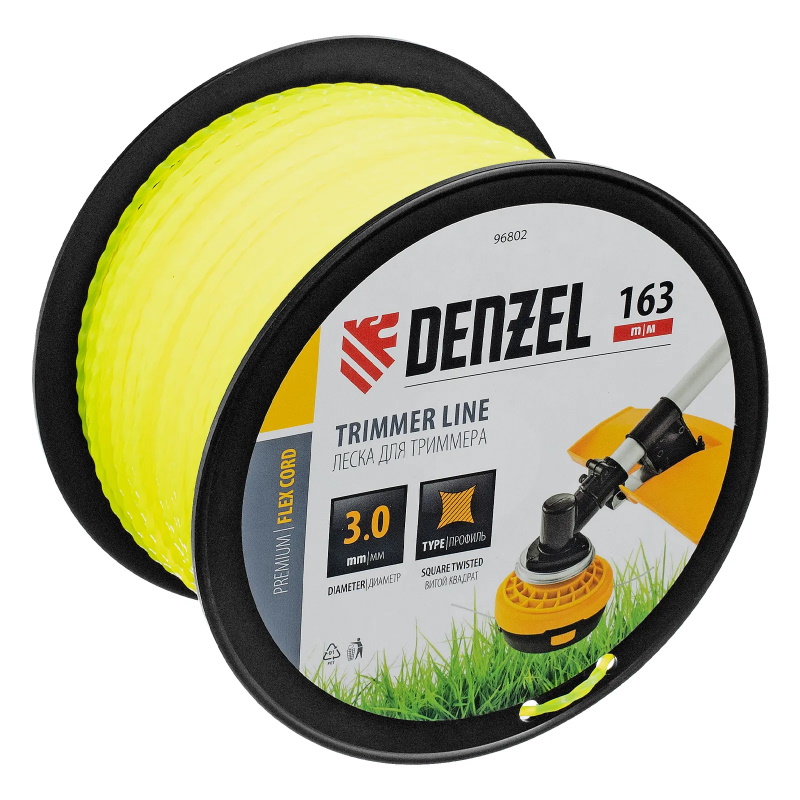 Леска для триммера витой квадрат Denzel FLEX CORD 96802, 3,0ммх163м, на DIN катушке в Муроме