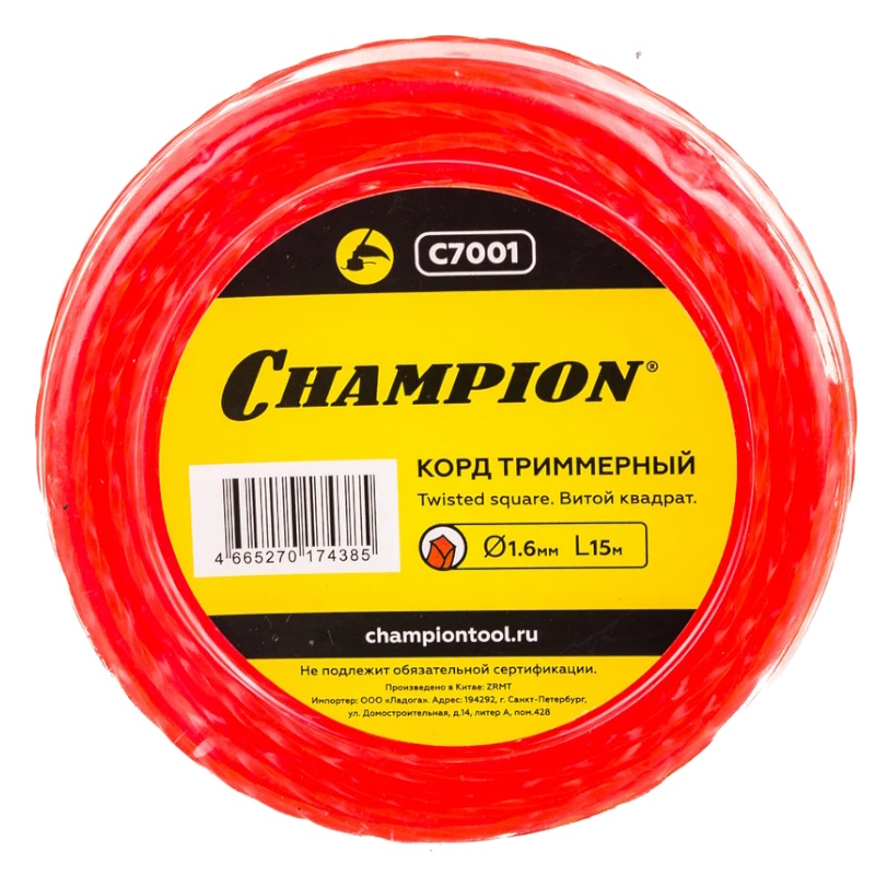 Корд триммерный Champion Twisted Square C7001, 1.6мм*15м, витой квадрат  в Кинешме