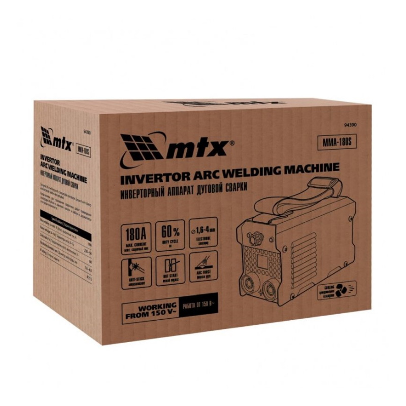 Инверторный аппарат дуговой сварки MTX MMA-180S 180 А ПВ60 диамэл 16-40 мм