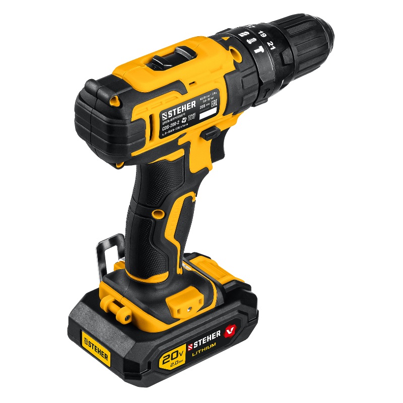 Дрель-шуруповерт ударная Steher CDS-200-2 V1, 20 В, 40 Нм, 2 АКБ (2 Ач), кейс