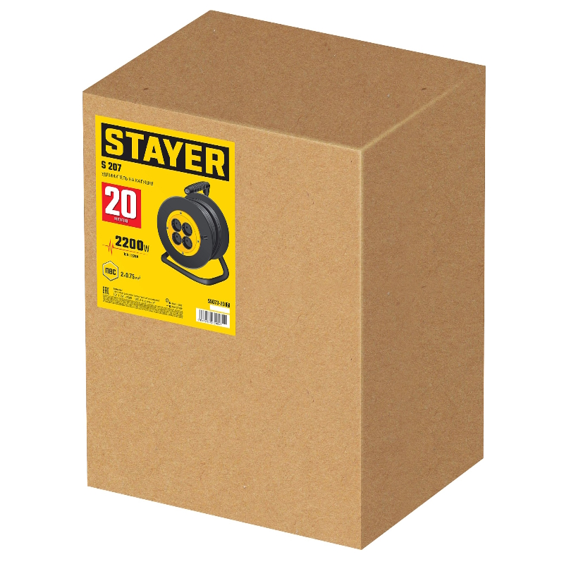 Удлинитель на катушке Stayer S-207 55073-20, ПВС, 2 х 0.75 мм2, 20 м, 2200 Вт в Муроме