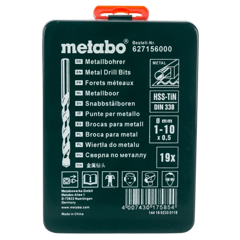 Набор сверл Metabo 627156000, 1-10 мм, HSS-TiN, 19 штук в Иваново