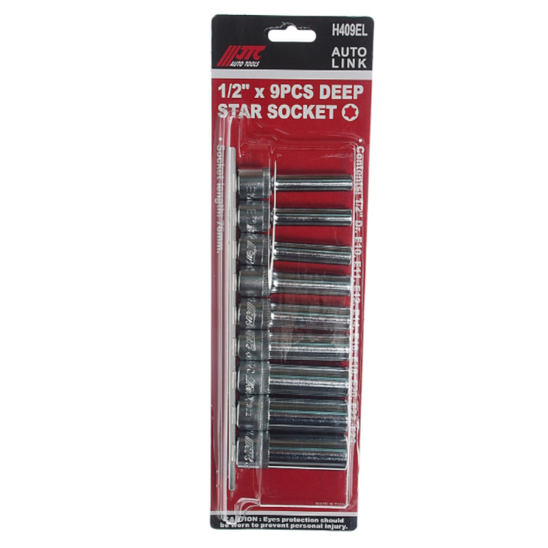 Набор головок торцевых удлиненных JTC JTC-H409EL, TORX, 1/2", E10-E24, 9 предметов