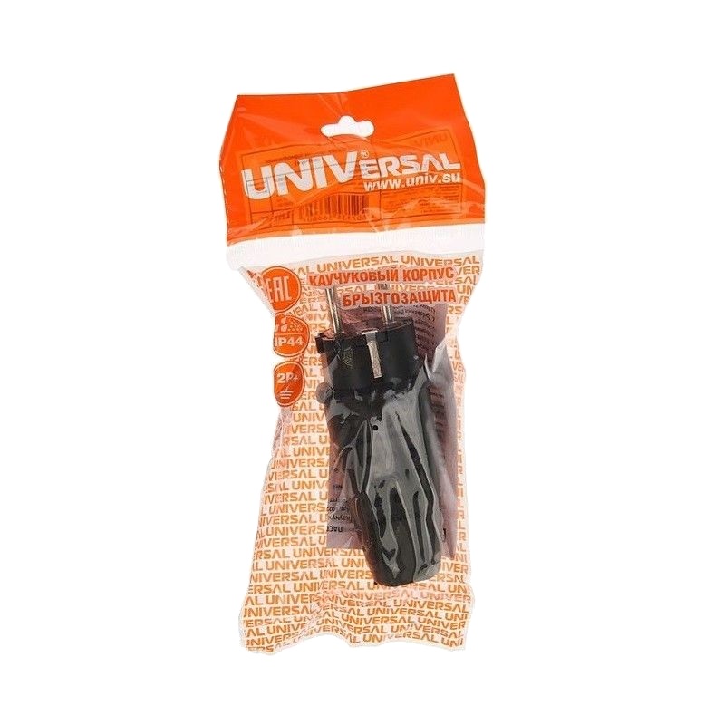Вилка электрическая прямая однофазная UNIVersal (16 А, 250 В, с заземлением, еврослот, каучук) 602227 во Владимире