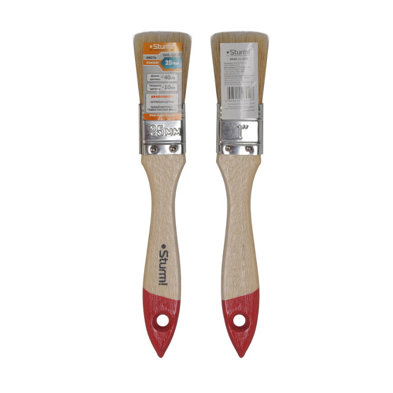 Кисть плоская Sturm 9040-21-025 Standart 1 25 мм натуральная щетина 32₽