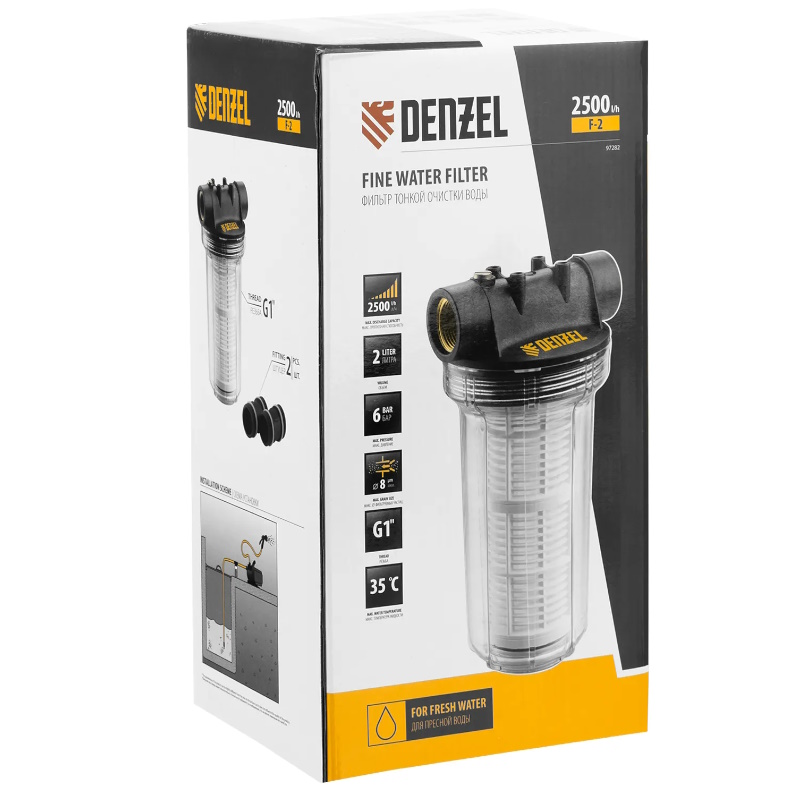 Фильтр тонкой очистки Denzel F2 97282, объем 2л, диаметр 1" в Муроме