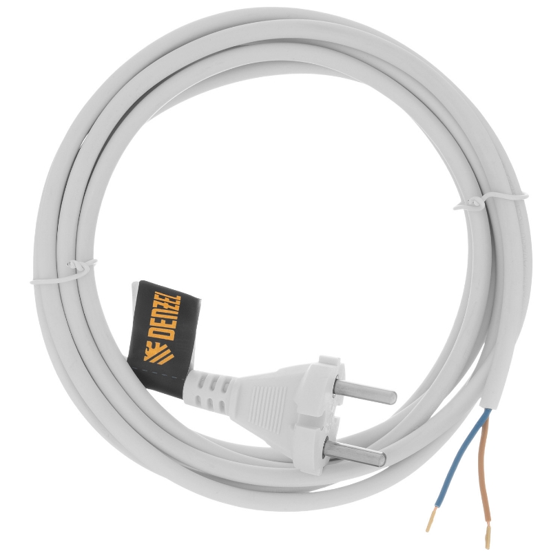 Шнур сетевой Denzel Energy Series 37664, ПВС, 3 м, 2х1 мм, с неразборной вилкой, белый в Ярославле