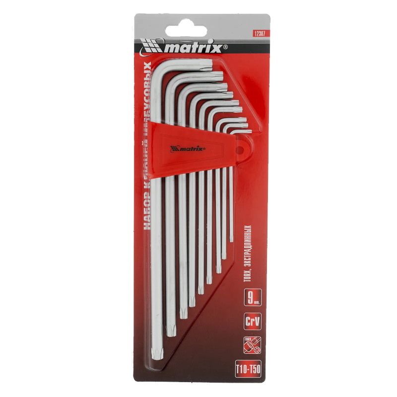 Набор экстрадлинных имбусовых ключей Matrix 12307, TORX, 9 шт, T10-T50, CrV в Твери