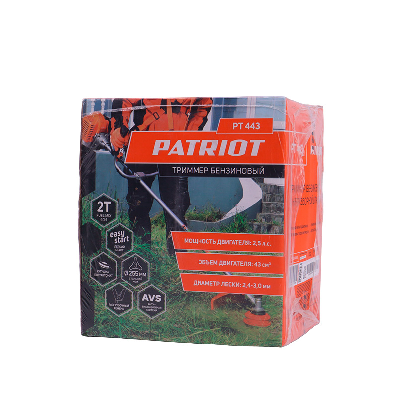 Двухтактный бензиновый триммер Patriot PT 443 (мощность 1.8 кВт, U-образная ручка, жесткий приводной вал) в Туле