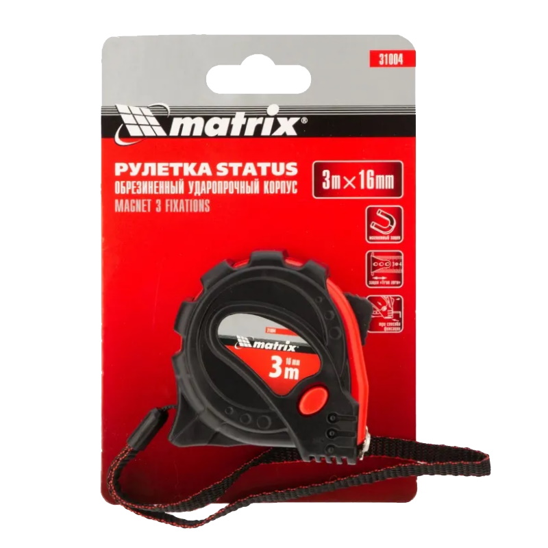 Рулетка Matrix 31004 3м*16мм обрезиненный корпус, зацеп с магнитом