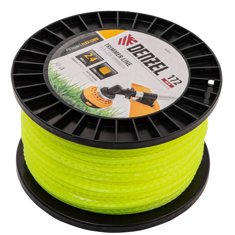 Леска для триммера Denzel FLEX CORD 96804, зубчатый квадрат, 2,4мм х 172м, на DIN катушке  в Угличе