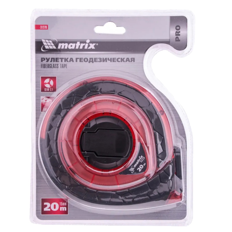 Рулетка геодезическая Matrix 31270, 20 м х 15 мм, закр. корп., фибергласс. лента, двуст. шкала, PRO
