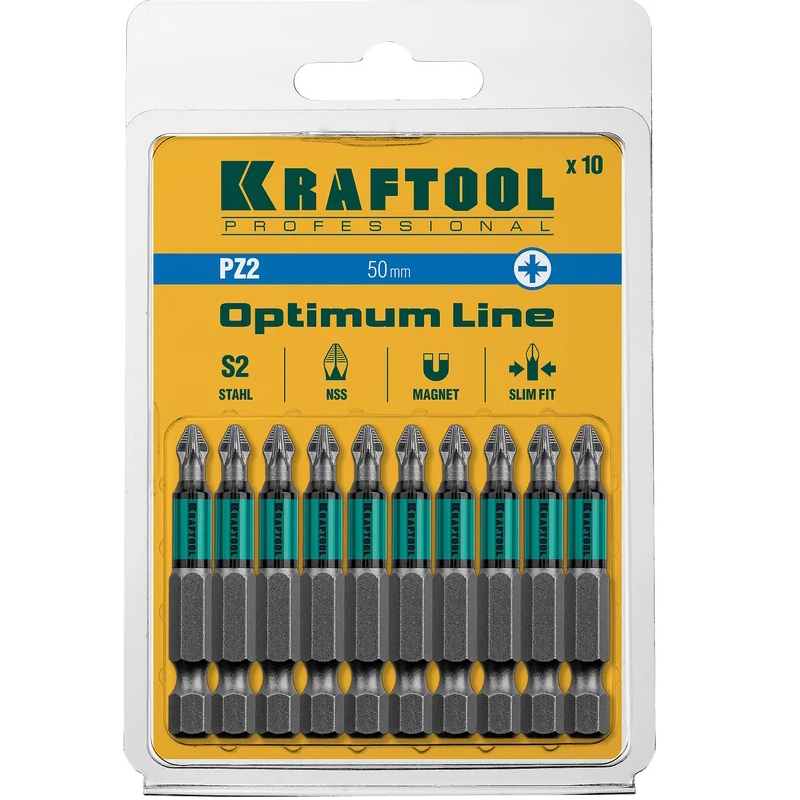 Биты Kraftool 26124-2-50-10, PZ2, 50 мм, тип хвостовика E 1/4", 10 шт в блистере в Костроме
