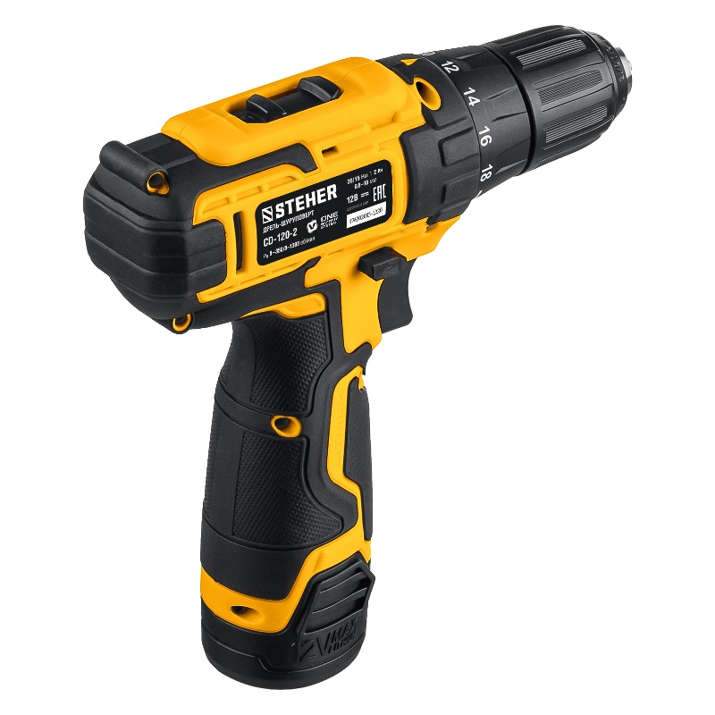 Дрель-шуруповерт Steher CD-120-2 12 В, 30 Нм, 2 АКБ (2 Ач), кейс