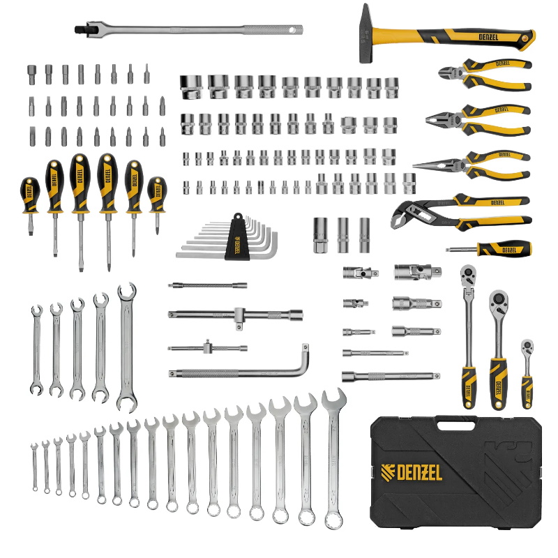 Набор инструментов Denzel 15805, 1/2", 1/4", 3/8", CrV, S2, пластиковый кейс, 144 предмета в Иваново