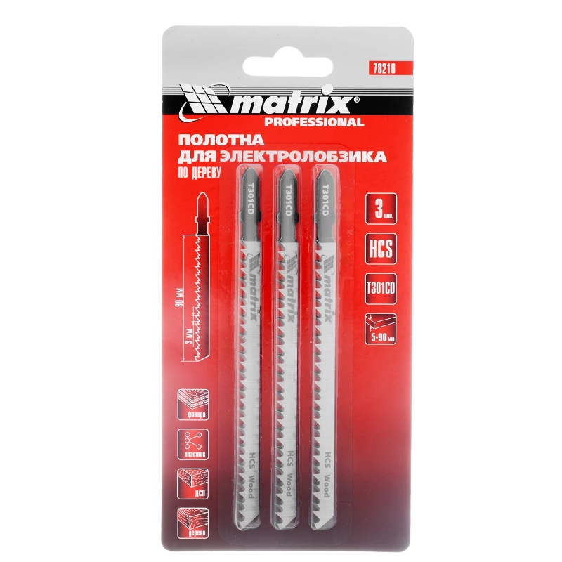 Полотно для электролобзика по дереву Matrix T301CD 78216, 90x3 мм 3 шт. HCS в Угличе