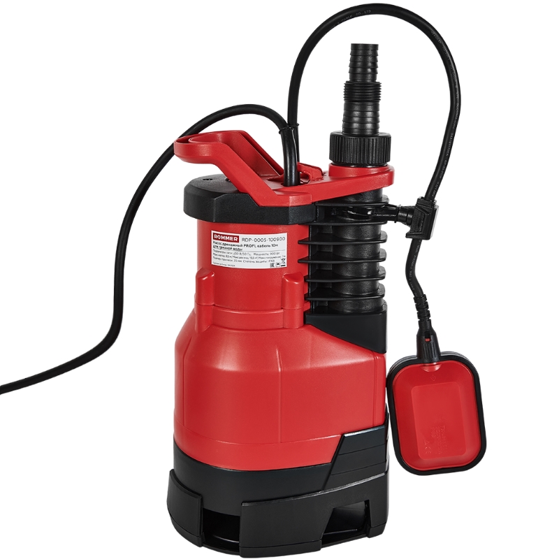 Насос дренажный Rommer RDP-0005-100900 PROFI, H-8.5м,Q-15.5м3/ч, кабель 10м, 900 Вт, для грязной воды в Муроме
