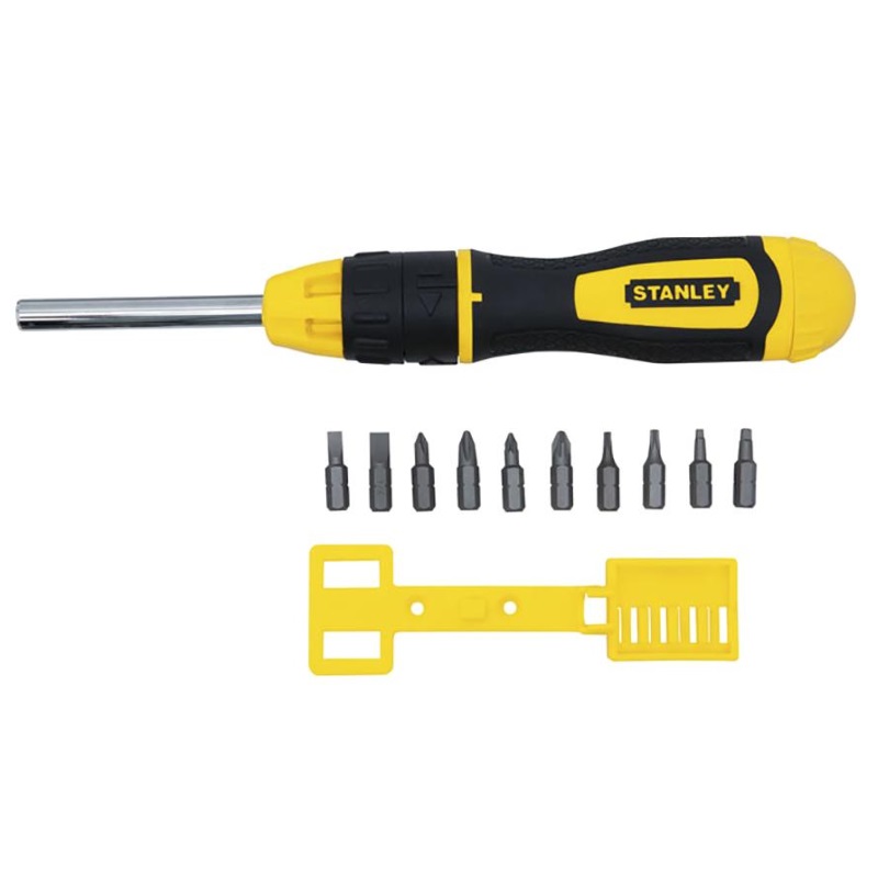 Отвертка с храповым механизмом Stanley 068010 Multibit Stubby, 10 сменных вставок