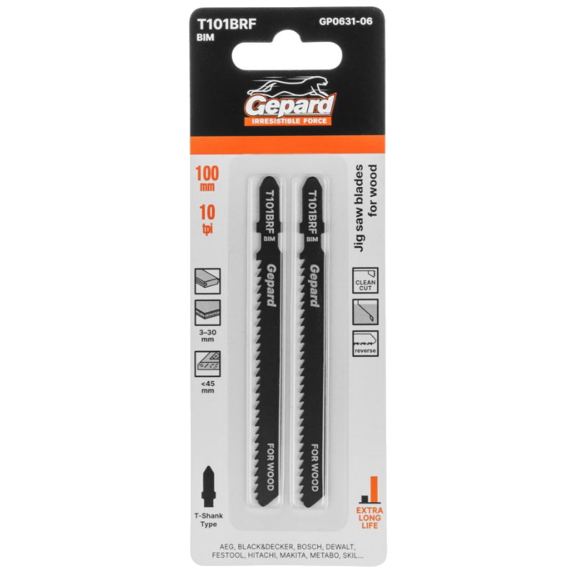 Пилка лобзиковая Gepard T101BRF GP0631-06, по дереву, 2 штуки 