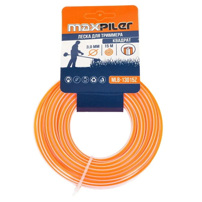 Леска для триммера Maxpiler MLB-13015Z  (3.0мм х 15м, квадрат, бело-оранжевая)