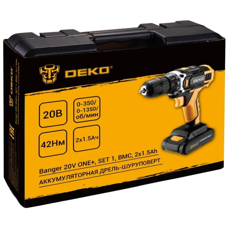Аккумуляторная дрель-шуруповерт Deko Banger 20V ONE+ SET1 083-1110, в кейсе, 2х1.5 Ач в Муроме