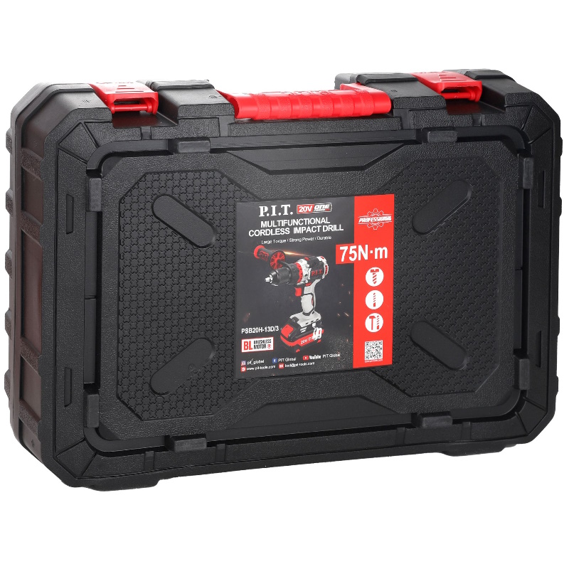 Дрель ударная аккумуляторная бесщёточная P.I.T. PSB20H-13D/3 X-DRIVER, 20В, 75Нм, 13мм, 2ск, 1х4Ач, ЗУ, кейс в Угличе