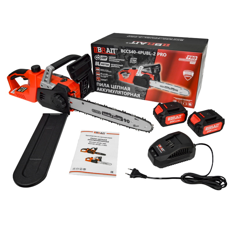 Пила цепная аккумуляторная Brait BCCS40-4PUBL-2 PRO 21.01.209.101, Brushless//2х20В в Кинешме