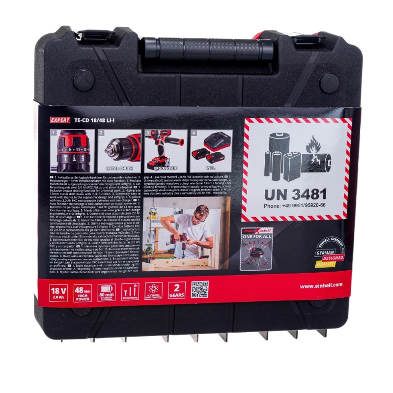 Дрель-шуруповёрт аккумуляторная ударная Einhell PXC TE-CD 18/48 Li-I (2x2,0Ah) 4513935 в Иваново