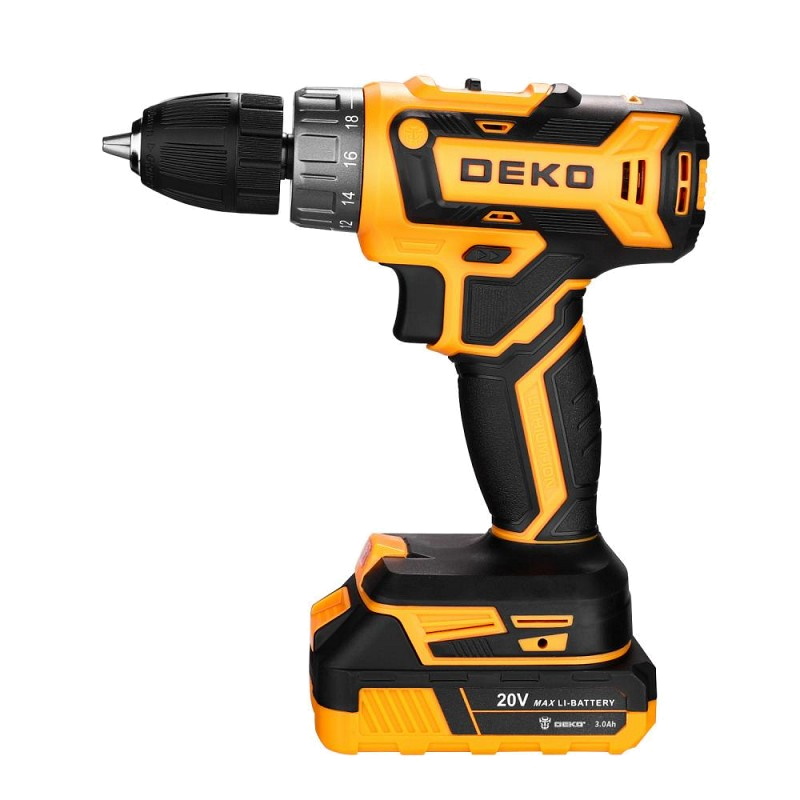 Аккумуляторная дрель-шуруповерт Deko Banger 20V ONE+ 083-1109, 13 предметов, в кейсе, 2x3.0 Ач в Рыбинске