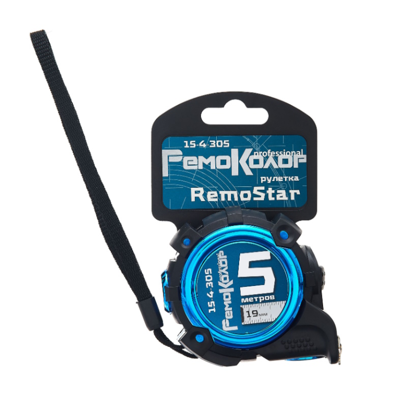 Рулетка РемоКолор professional "RemoStar" 15-4-305, магнитная, обрезиненный корпус, усиленная лента, автостоп, 5мх19 мм в Туле