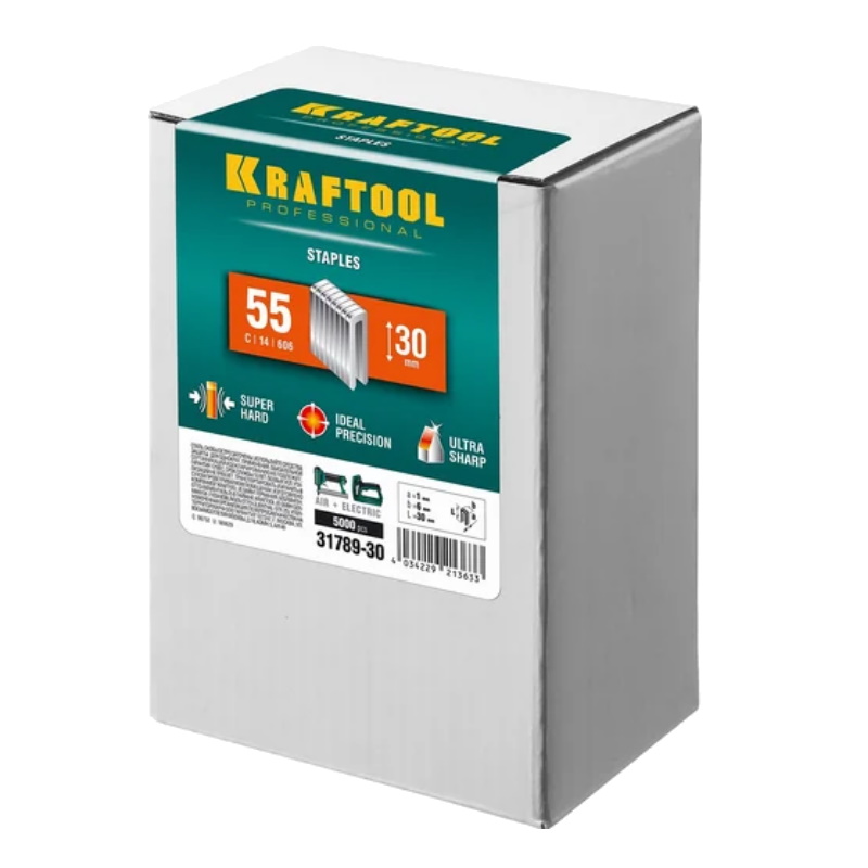 Скобы для степлера Kraftool 31789-30, тип 18GA (55/90/C), 30 мм, 5000 штук в Кинешме