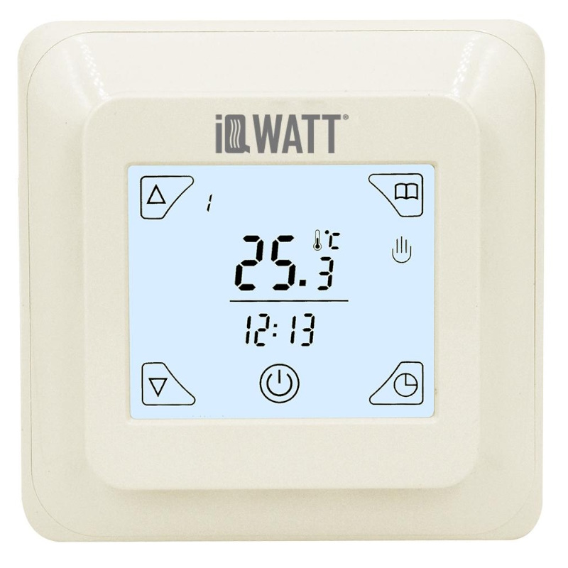 Терморегулятор Iqwatt IQ THERMOSTAT TS 00403 с ЖК-дисплеем и сенсорными кнопками слоновая кость 5095₽