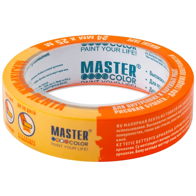 Лента малярная Master Color 30-6122, золотистая, рисовая бумага, термостойкая до 100°C, УФ-стойкость до 30 дней, 24 мм х 25 м в Муроме