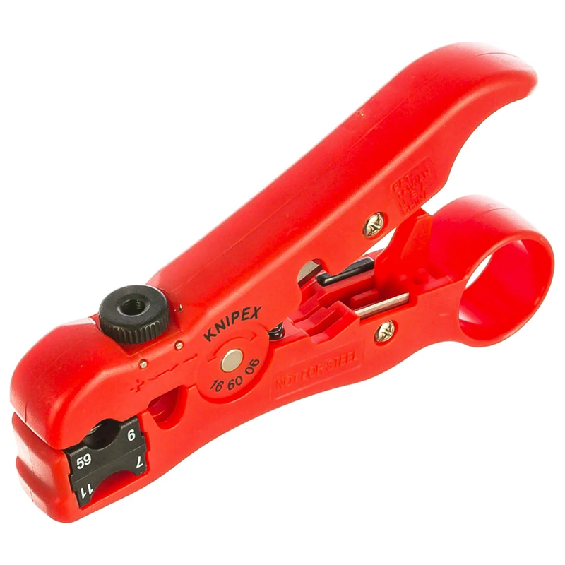 Стриппер Knipex KN-166006SB для коаксиальных RG 59/6/7/11, дата-кабелей, телефонных плоских кабелей 4P/6P/8P, длина 125мм в Иваново
