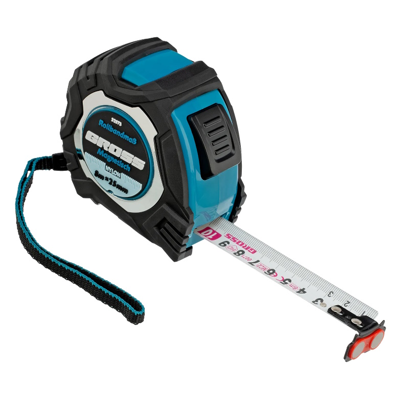 Рулетка Gross Magnetisch 32573, 8м х 25мм, обрезиненный корпус, автоматическая фиксация, нейлоновое покрытие, магнитный зацеп во Владимире