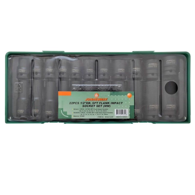Набор головок ударных Jonnesway S03A4122SP 046655, 1/2"DR в ложементе, 10-24 мм, 22 предмета