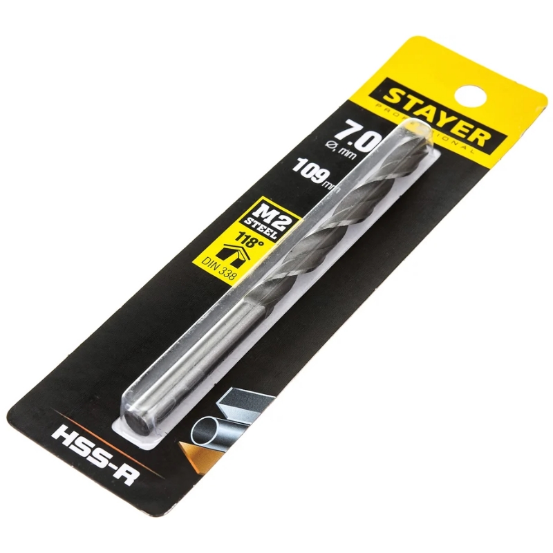 Сверло по металлу Stayer PROFI 29602-7, 7.0х109мм, HSS-R, быстрорежущая сталь М2 в Твери