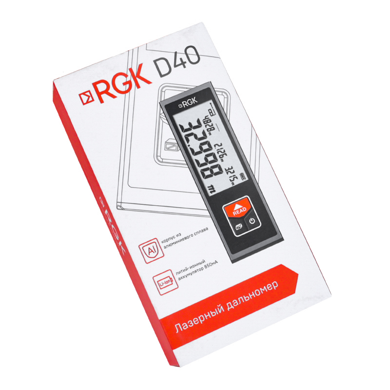 Лазерный дальномер RGK D40, 40м, погрешность 2 мм, красный луч