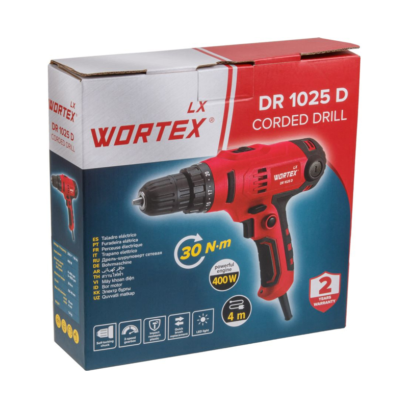 Дрель-шуруповерт Wortex LX DR 1025 D 1335620 (400 Вт, 30 Нм, 2 скор.)