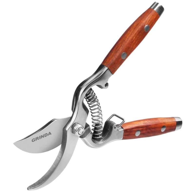 Плоскостной секатор Grinda PROLine P-15 423415, 210 мм, цельнокованый, нержавеющая сталь, с деревянными рукоятками в Кинешме