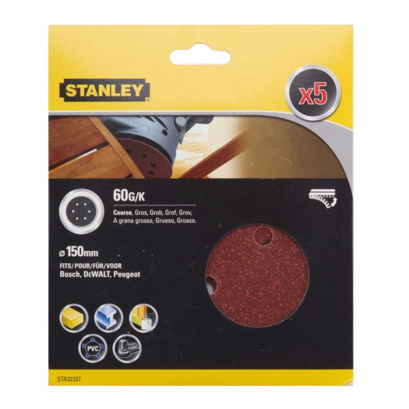 Шлифовальный круг для эксцентриковых шлифмашин Stanley STA32337-XJ (150 мм, 60 G, 5 шт.) в Туле