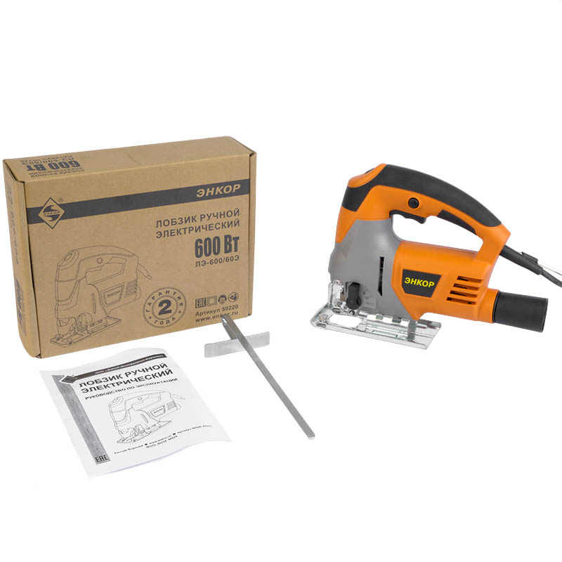 Электрический лобзик Энкор ЛЭ-600/60Э (мощность 600 вт, маятниковый тип, регулировка числа оборотов)