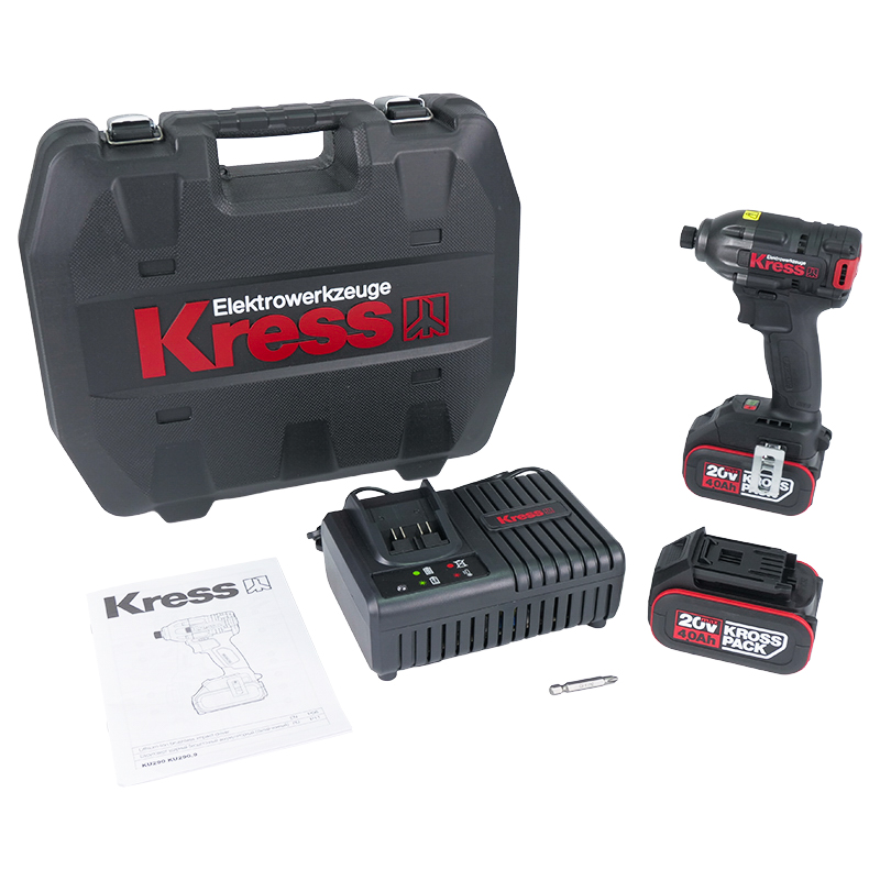 Аккумуляторный винтоверт Kress KU290 (ударный, бесщеточный, 20В, 230 Нм, вес 1.2 кг, набор принадлежностей) в Кинешме