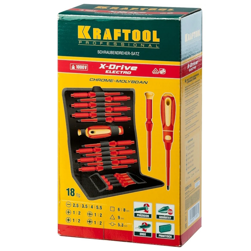 Набор высоковольтные отвертки Kraftool Х-Drive ELECTRO 220092-H18, 18 предметов