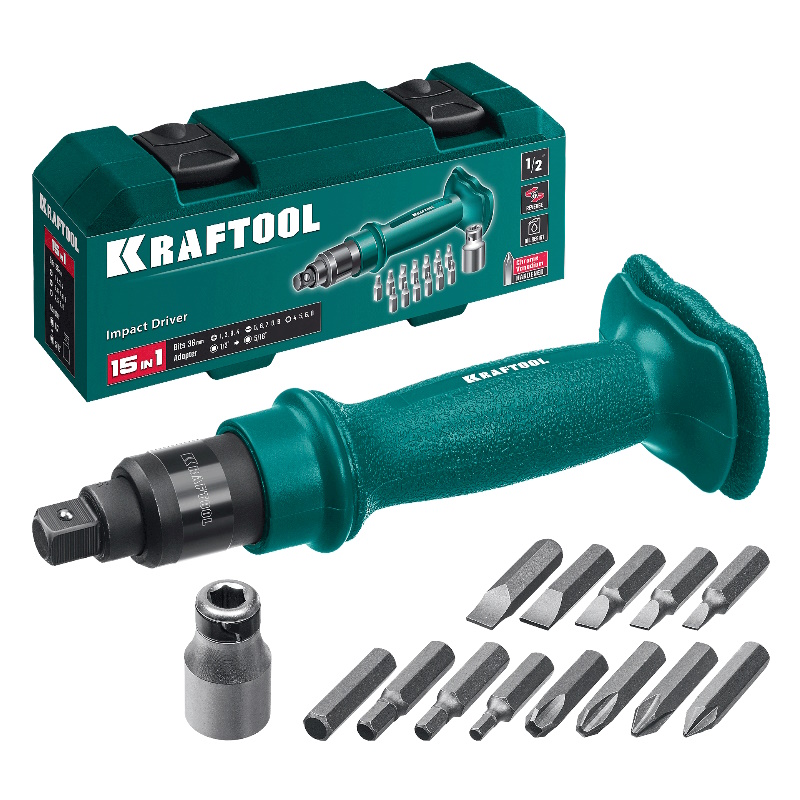 Отвертка ударно-поворотная Kraftool ID-15 25550-H10_z01, 15 предметов в Муроме