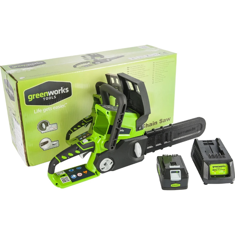 Пила цепная Greenworks G24CS25K2 24В 2000007VB, c аккумулятором 4 Ач и зарядным устройством в Коврове