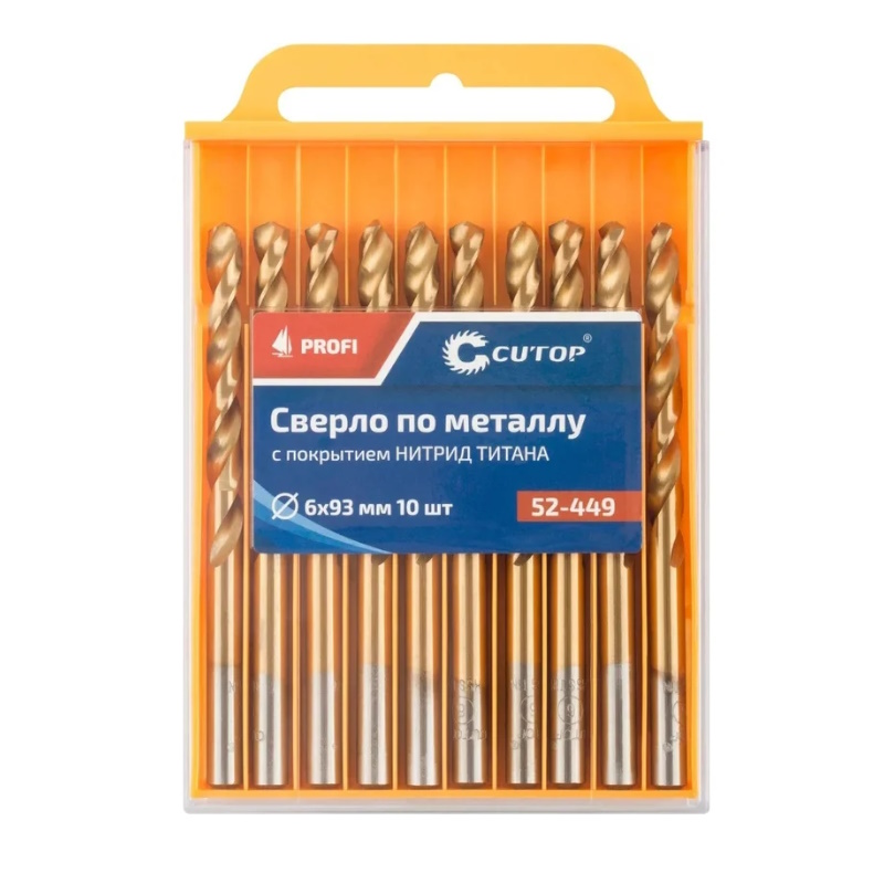 Сверло по металлу Cutop 52-449, Profi, с титановым покрытием, 6х93 мм (10 шт) в Переславле