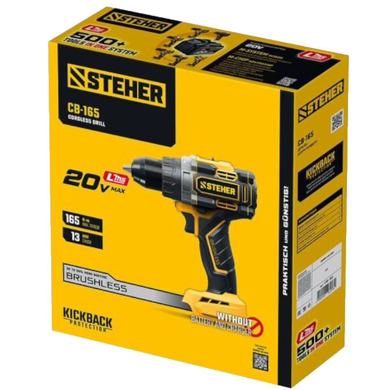Дрель-шуруповерт бесщеточная Steher CB-165, 20 В, 165 Н·м, без АКБ (LMS)